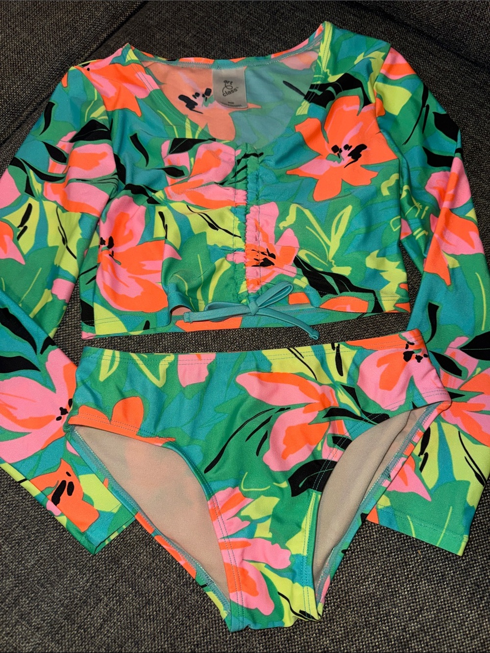 art class Floral Swim Top in Teal, Coral & Black
